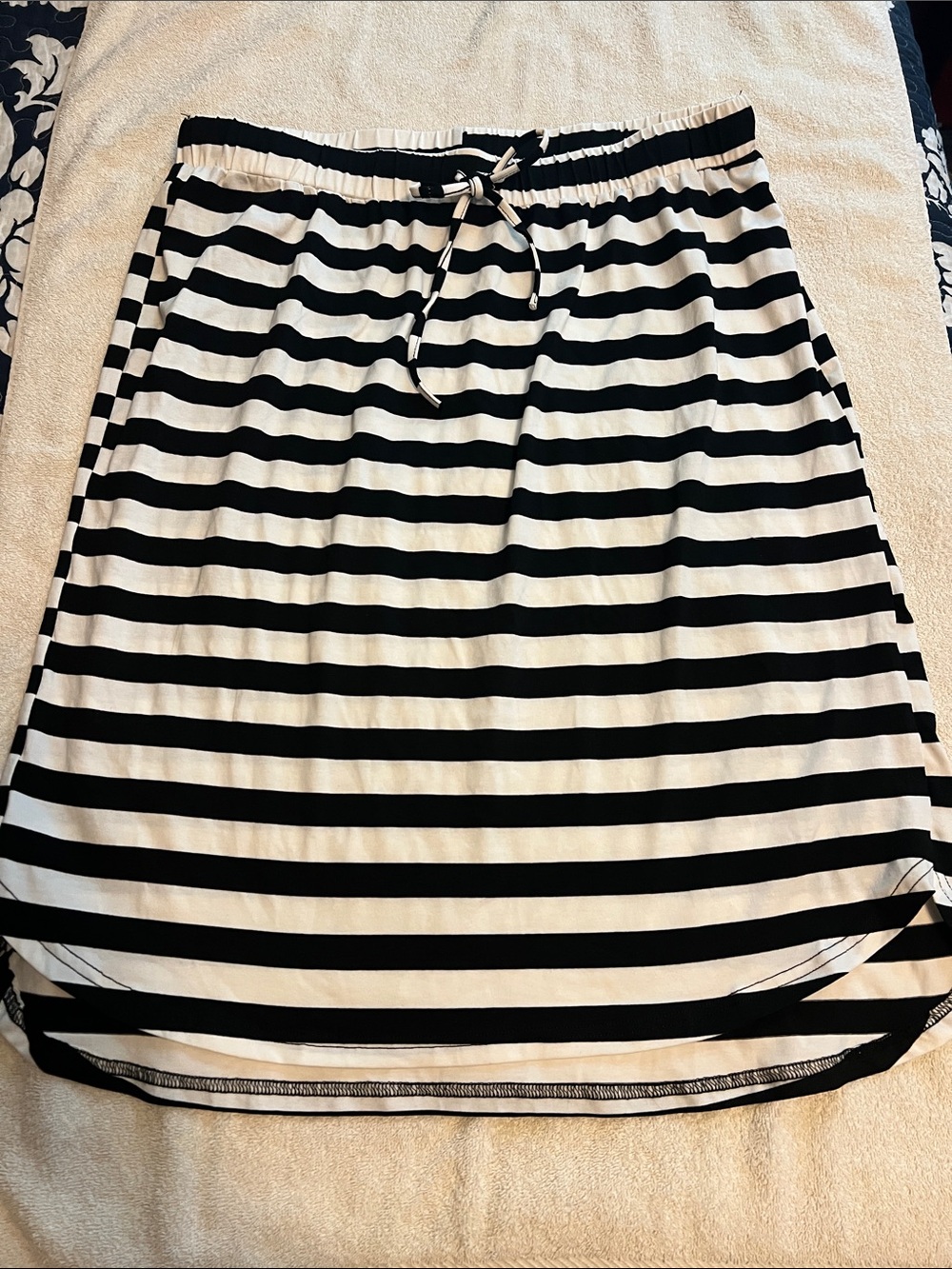 Tickled Teal Black and White Striped Midi Skirt